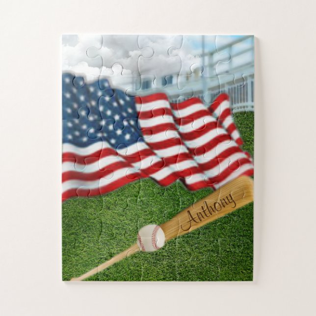 Quebra-cabeça Baseball Personalizado com a bandeira americana Ji (Vertical)