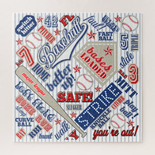Quebra-cabeça Baseball Typography Red White Blue Stripes ID770