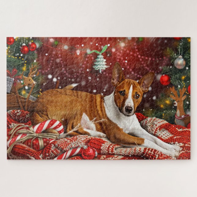 Quebra-cabeça Basenji Dog Christmas Festivo (Horizontal)