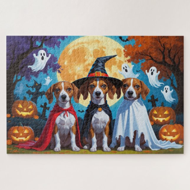Quebra-cabeça Basenji Dogs Pumpkin Halloween Engraçado (Horizontal)