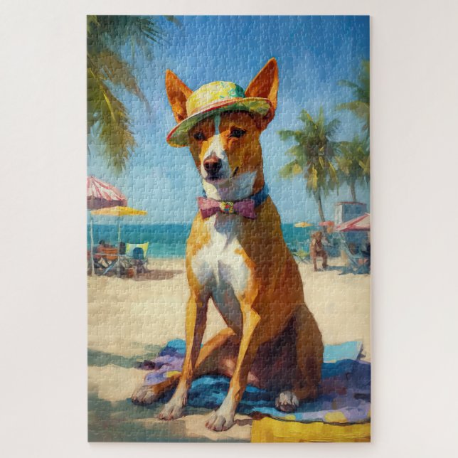 Quebra-cabeça Basenji na praia, presente de verão para amantes d (Vertical)