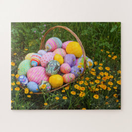 Quebra-cabeça Basket of hand sewn Easter eggs with wildflowers