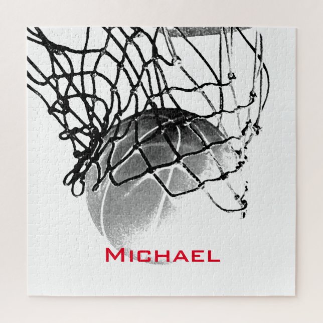 Quebra-cabeça Basquete preto e branco adicione seu nome (Vertical)