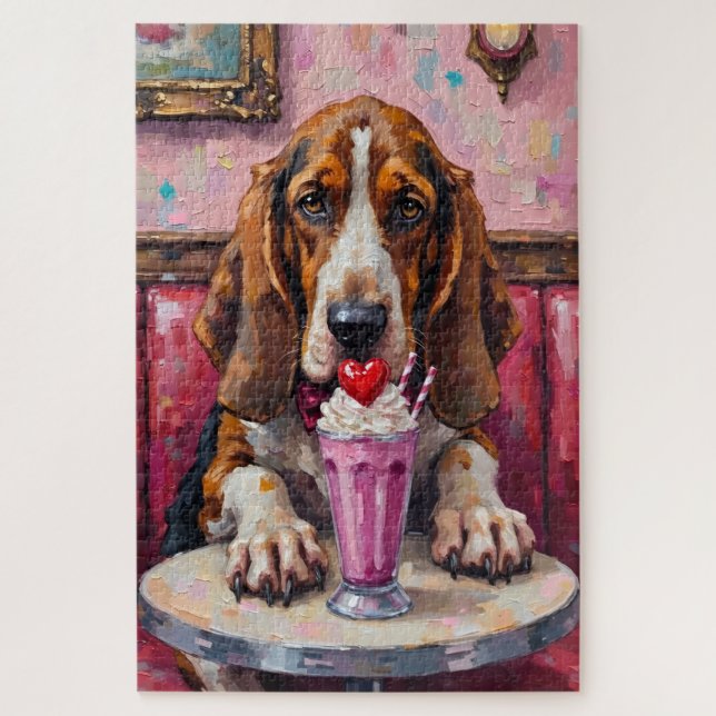 Quebra-cabeça Basset Hound Dog Valentine's Day Heart Milkshake (Vertical)