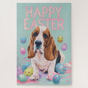 Quebra-cabeça Basset Hound Feliz Páscoa