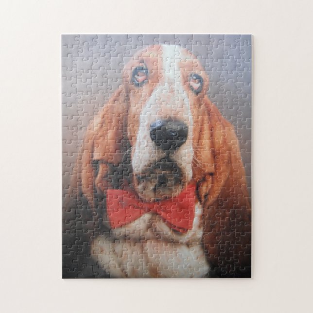 Quebra-cabeça Basset Hound No Arco Vermelho (Vertical)