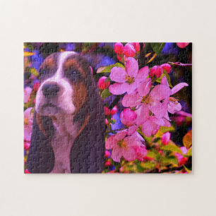 Quebra-cabeça Basset Hound Puppy Blossomo Dog Art