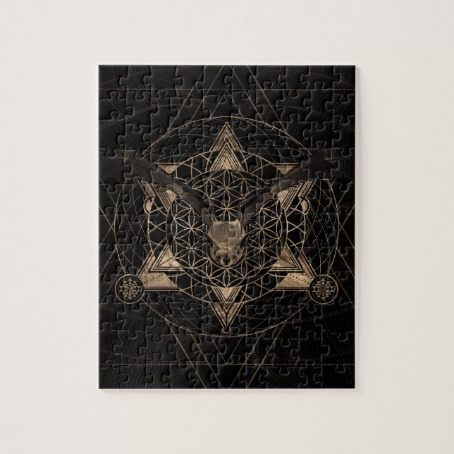 Quebra-cabeça Bastão na geometria sagrado - preto e ouro (Vertical)