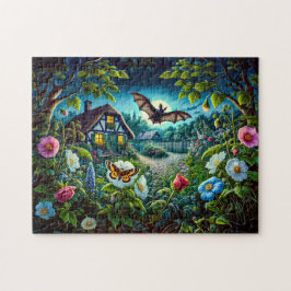 Quebra-cabeça Bat Voando no Jardim à Noite