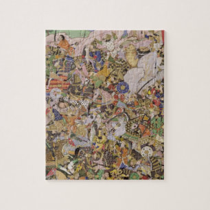 Quebra-cabeça Batalha de Bundi, do Akbarnama, c.1590 (gouac
