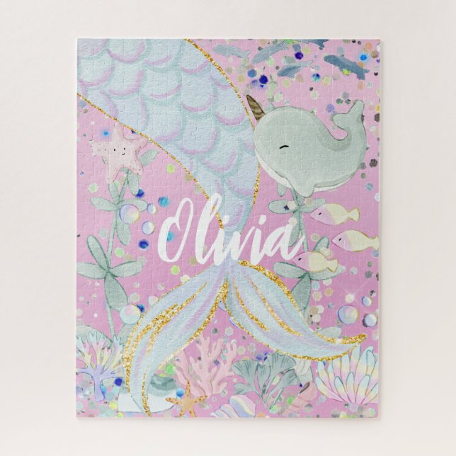 Quebra-cabeça Bateria De Sereia Com Glitter Whimsical Sob O Mar (Vertical)