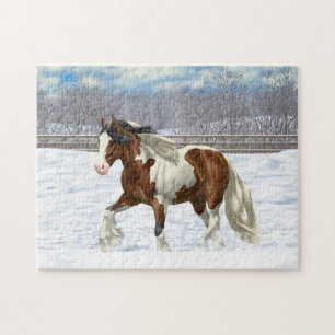 Quebra-cabeça Bay Pinto Gypsy Vanner Draft Horse Na Neve