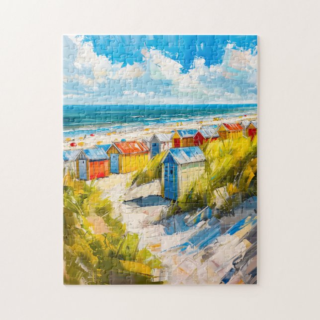 Quebra-cabeça Beach Huts by the Sea in Holland Painting (Vertical)