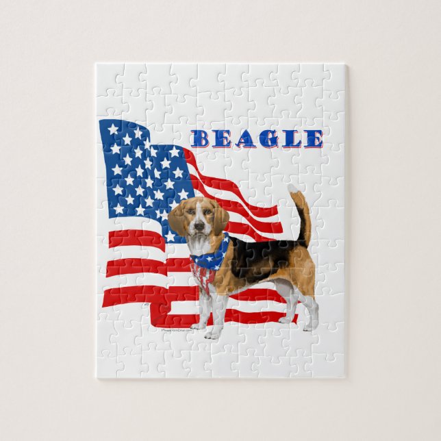 Quebra-cabeça Beagle com bandeira americana (Vertical)