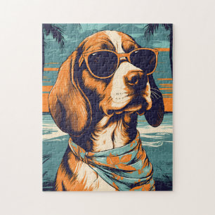 Quebra-cabeça Beagle com óculos de sol em uma praia tropical