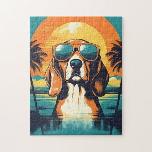 Quebra-cabeça Beagle com óculos de sol em uma praia tropical