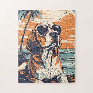 Quebra-cabeça Beagle com óculos escuros em uma praia