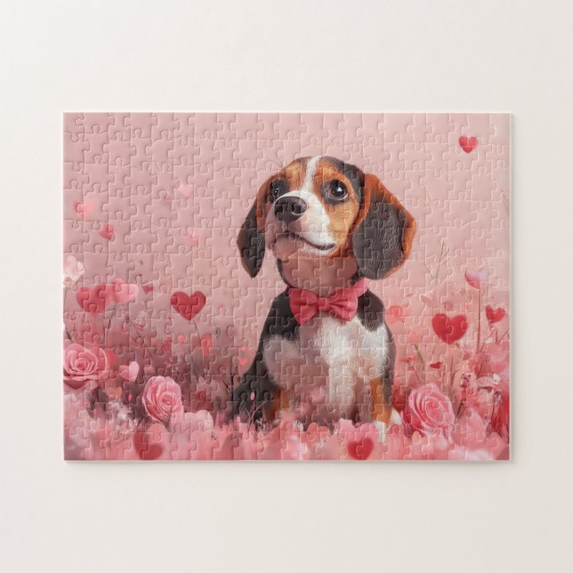 Quebra-cabeça Beagle com Rosas - Dia dos Namorados (Horizontal)
