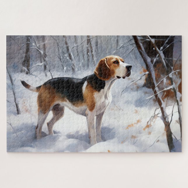Quebra-cabeça Beagle Deixe-O Neve Natal (Horizontal)