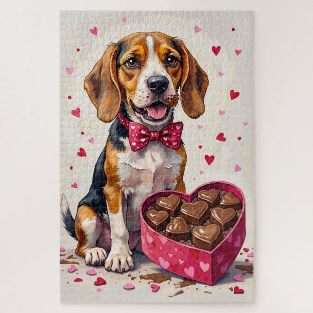 Quebra-cabeça Beagle Devouring Valentine's Chocolate Box (Vertical)