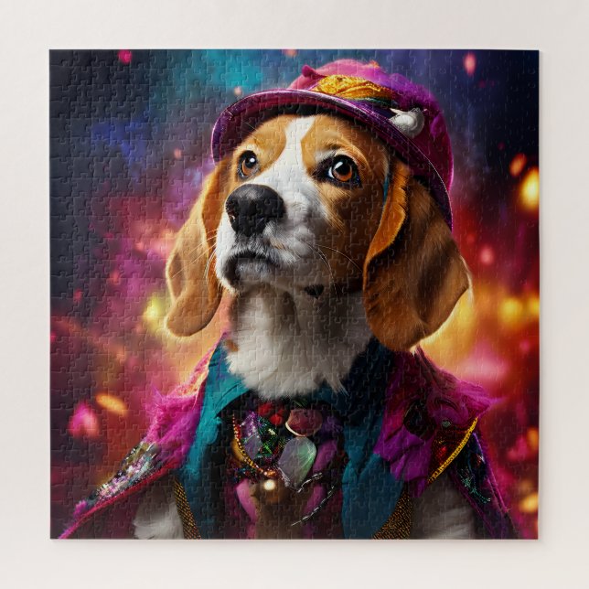 Quebra-cabeça Beagle em um chapéu rosa (Vertical)