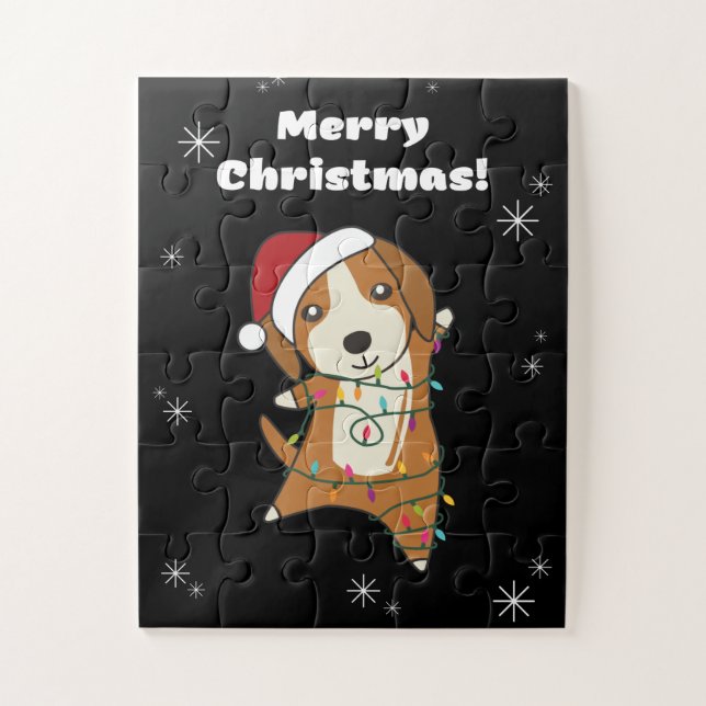 Quebra-cabeça Beagle Felry Natal Animais de inverno Cão (Vertical)