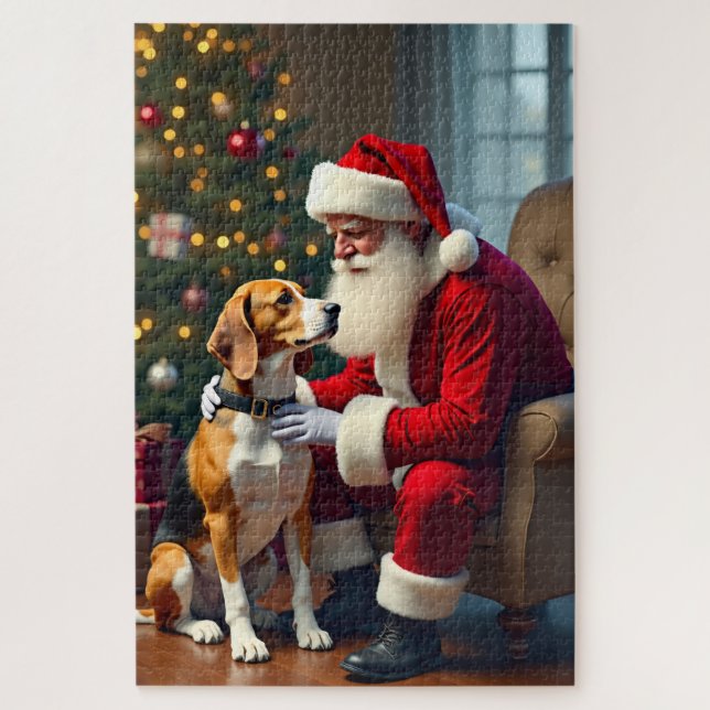 Quebra-cabeça Beagle Meets Santa Christmas Painting (Vertical)