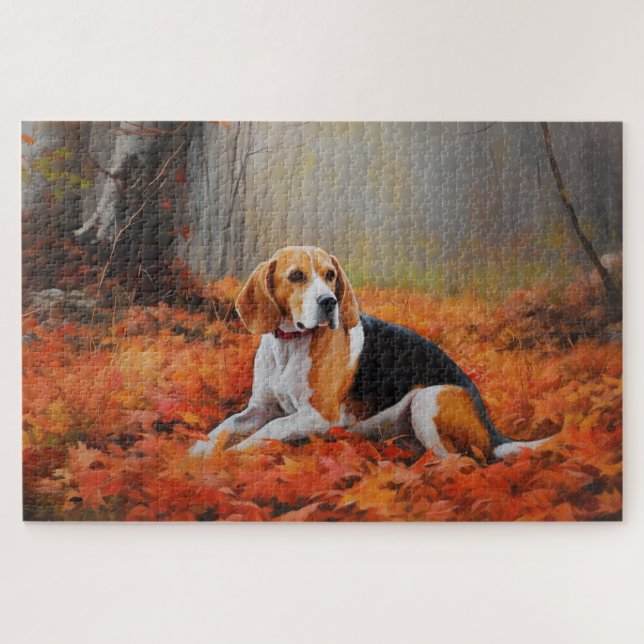 Quebra-cabeça Beagle nas Folhas de Outono Caem Inspiração (Horizontal)
