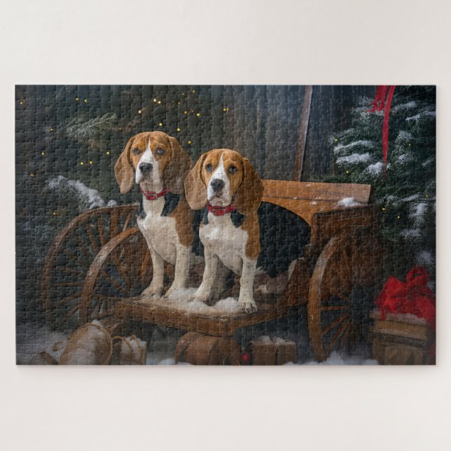 Quebra-cabeça Beagle Snowy Sleigh Decência de Natal (Horizontal)