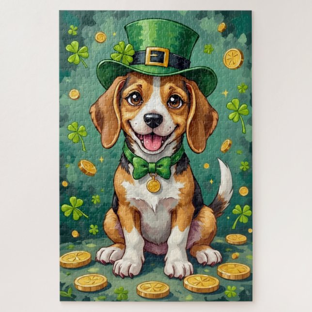Quebra-cabeça Beagle St Patrick’s Day Happy Lucky Dog (Vertical)