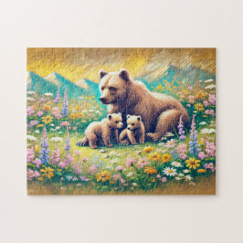 Quebra-cabeça Bear Family em Mountain Meadow Pastel Chalk Drawin