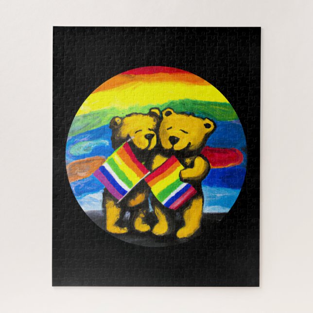 Quebra-cabeça Bears Love Casal LGBT Sinalizador do arco-íris (Vertical)