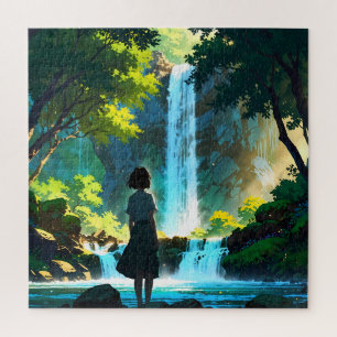 Quebra-cabeça Beautiful Anime Waterfall Illustration