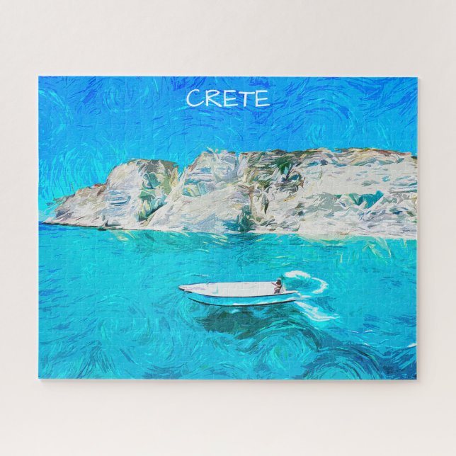 Quebra-cabeça Beautiful Crete Greece Ocean Watercolor Painting (Horizontal)