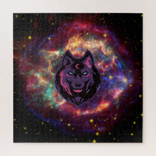 Quebra-cabeça Beautiful Graphic Wolf Art, Galaxy Background
