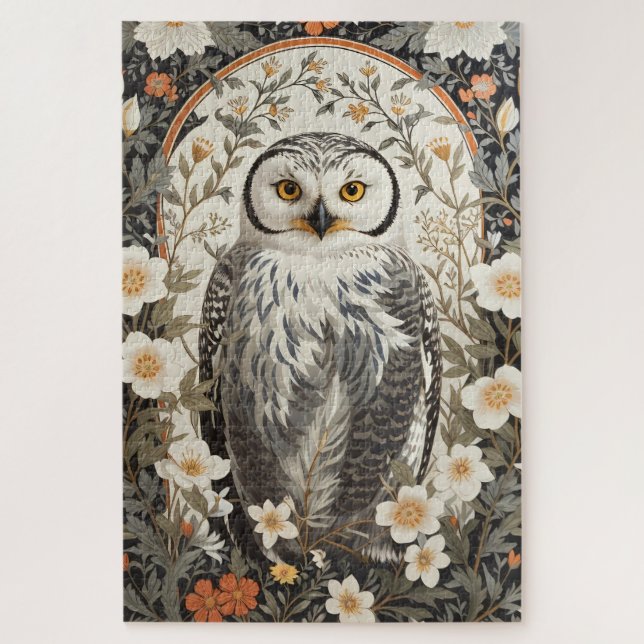 Quebra-cabeça Beautiful Snowy Owl William Morris Inspired (Vertical)