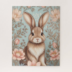 Quebra-cabeça Bebê Coelhinho Fofo Floral Pastel 