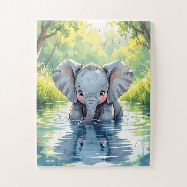 Quebra-cabeça Bebê Elefante Adorável e Reflexo (Vertical)