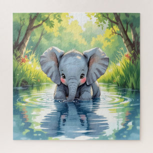Quebra-cabeça Bebê Elefante Adorável e Reflexo  