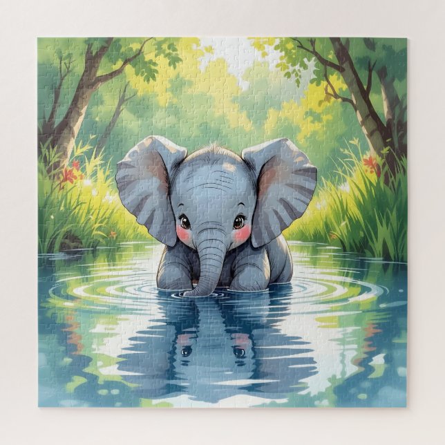 Quebra-cabeça Bebê Elefante Adorável e Reflexo   (Vertical)