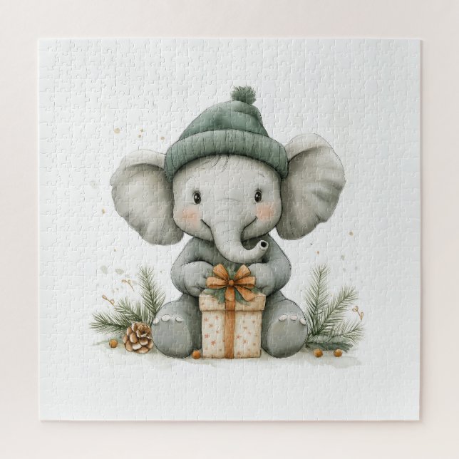 Quebra-cabeça Bebê Elefante da Série Adorável de Natal Animal (Vertical)