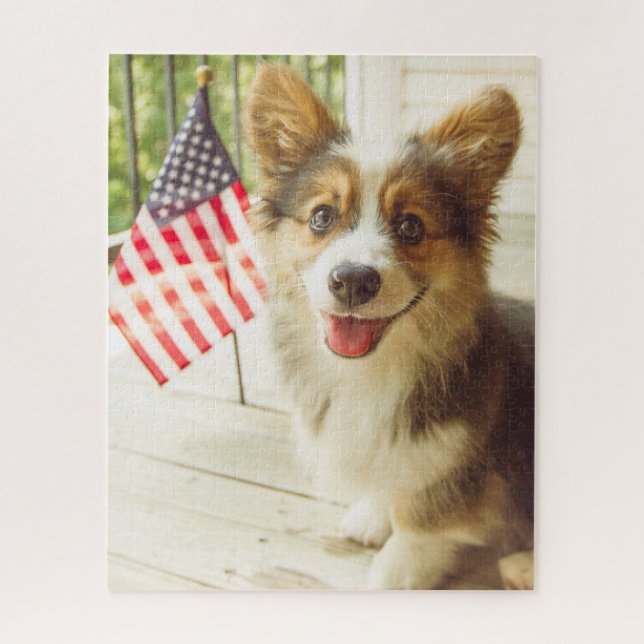 Quebra-cabeça Bebês Mais Pobres | American Flag Corgi (Vertical)