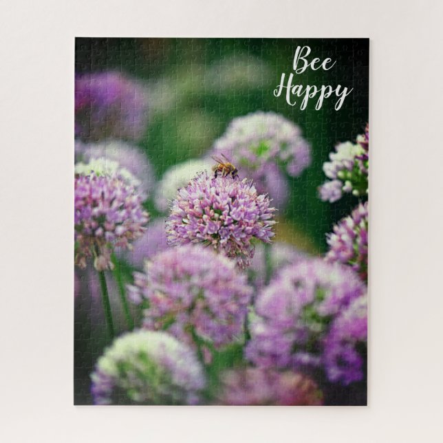 Quebra-cabeça Bee Happy Motivational Purple Allium Flowers (Vertical)