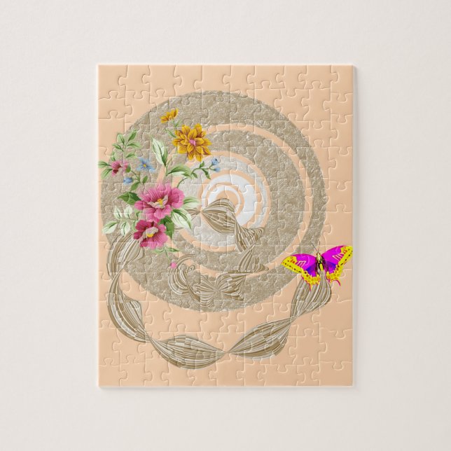 Quebra-cabeça Beige Butterfly Floral (Vertical)