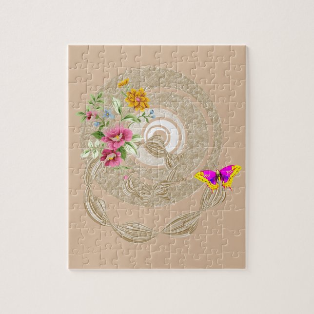 Quebra-cabeça Beige Floral Butterfly (Vertical)