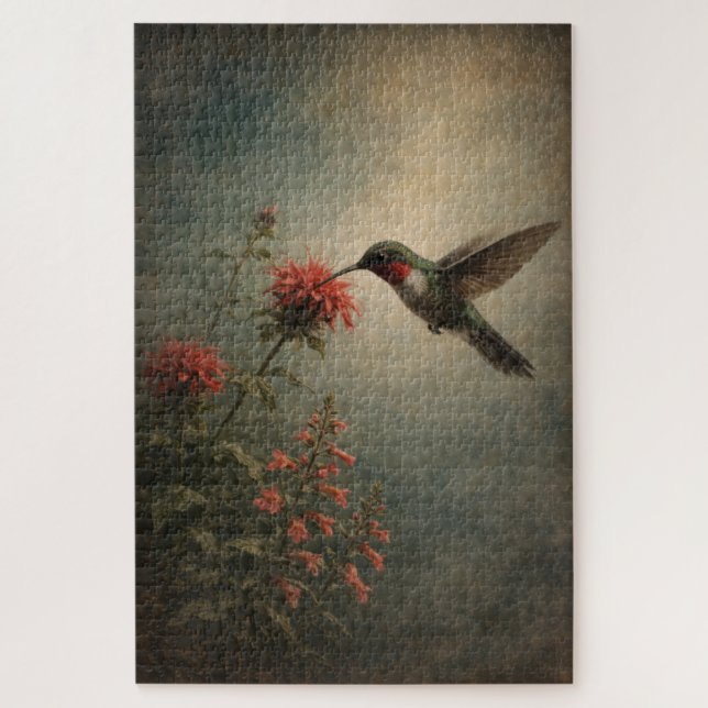 Quebra-cabeça Beija-flor Bloom | Arte Floral de Pássaros | Quebr (Vertical)