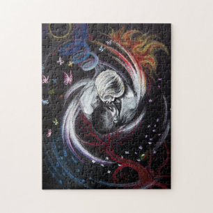 Quebra-cabeça Beijo casal Yin Yang Amor Arte de desenho surreal