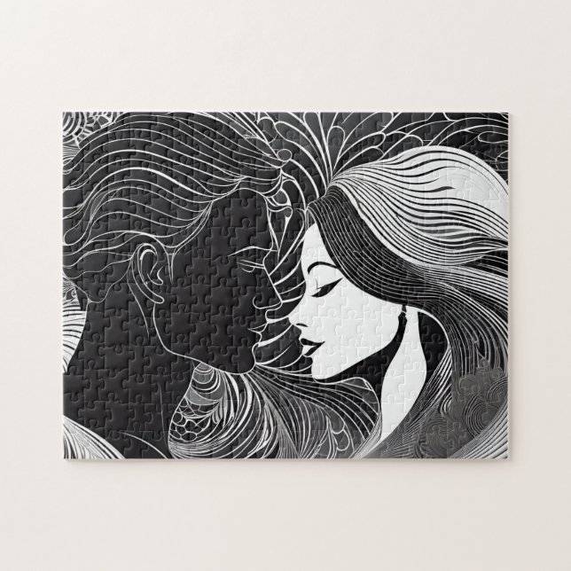 Quebra-cabeça Beijo do Amor, Segredo Negro e Branco (Horizontal)