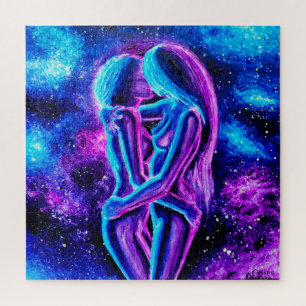 Quebra-cabeça Beijo lésbico em azul e roxo