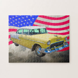 Quebra-cabeça Bel Air 1955 de Chevrolet com bandeira americana